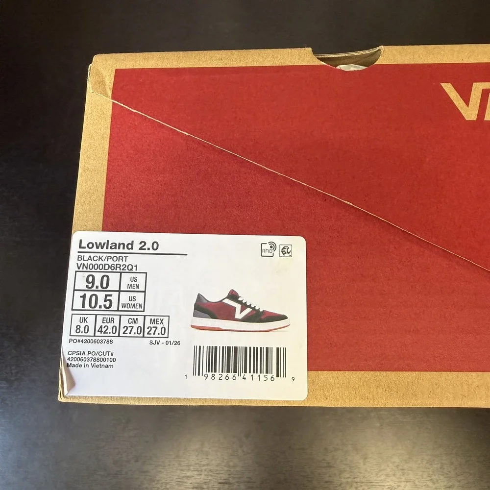Vans Lowland 2.0 Skate Sneakers Shoes Red Black Men's Size 9 - VN000D6R2Q1